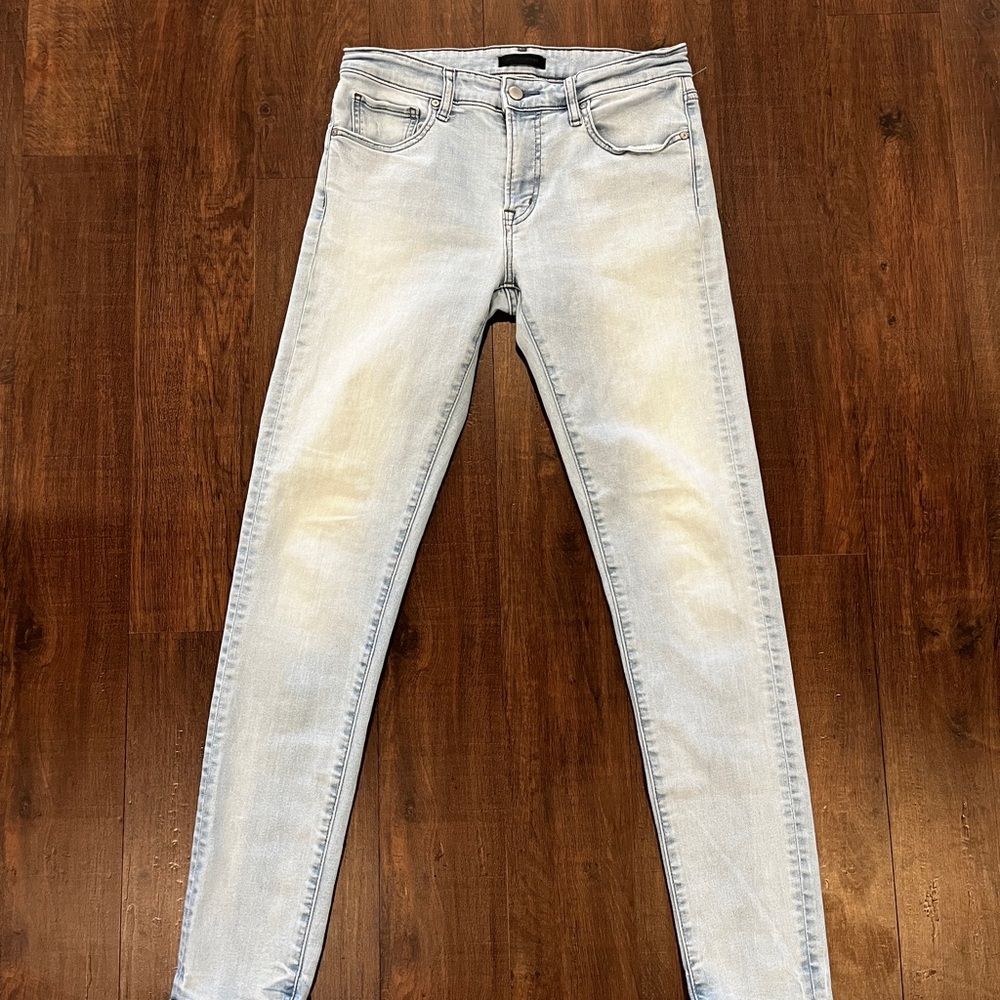 Uniqlo Jeans Womens 30 Light Wash Blue Skinny Tapered Low Rise Stretch Denim